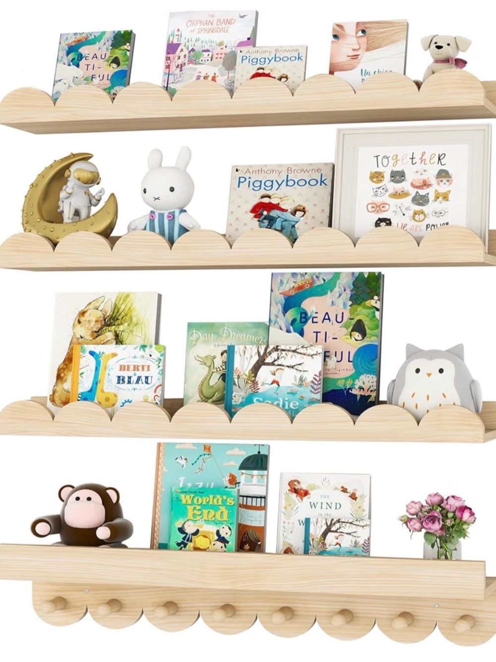 Wooden Kids Wall Bookshelf - Natural Finish
